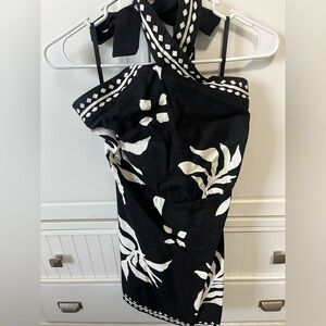 Loft Floral Black and White Halter Dress 00 Petite